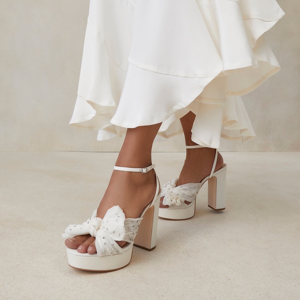 Loeffler Randall Natalia Platform Bow Sandals Rhinestone 9 Pearl Ivory White